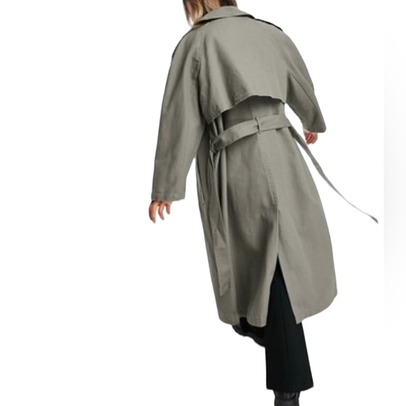 ASOS Overzized Cavas Double Breast Trench Coat Army Green - Picture 4 of 10